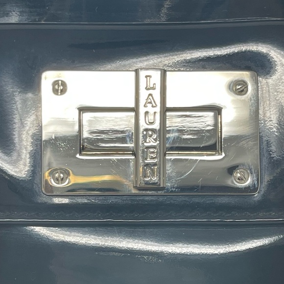 Lauren Ralph Lauren Purse Black Patent Leather Lined Inside and Outside Pockets - Picture 6 of 13